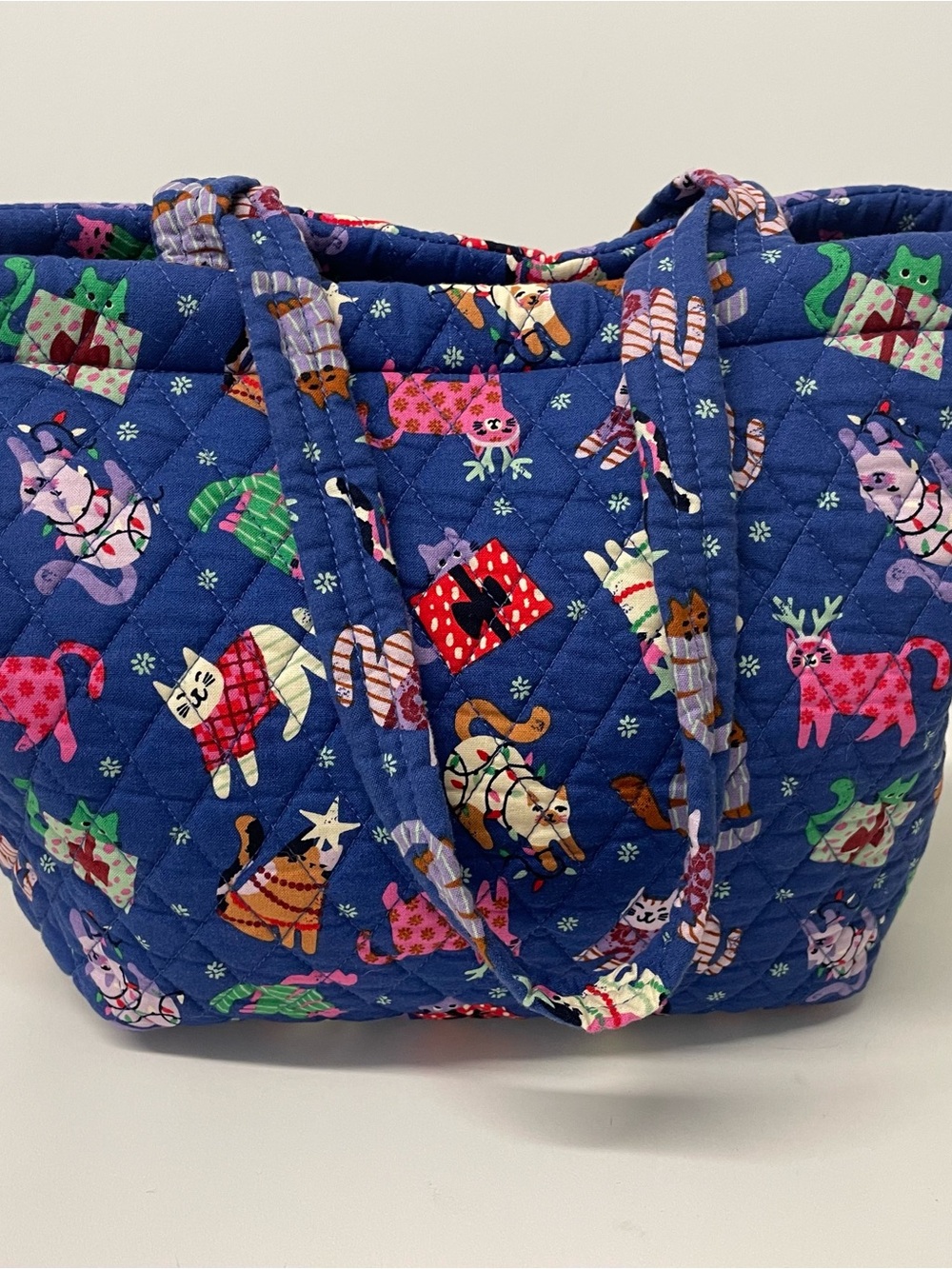Vera Bradley Navy Quilted Cat Christmas Print Tote